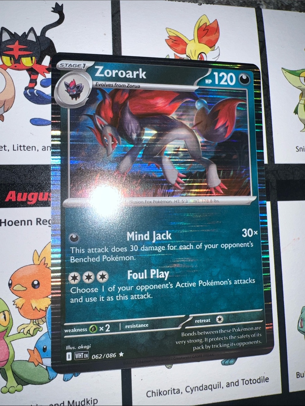 Pokemon Zoroark Holographic Card - Teal and Red